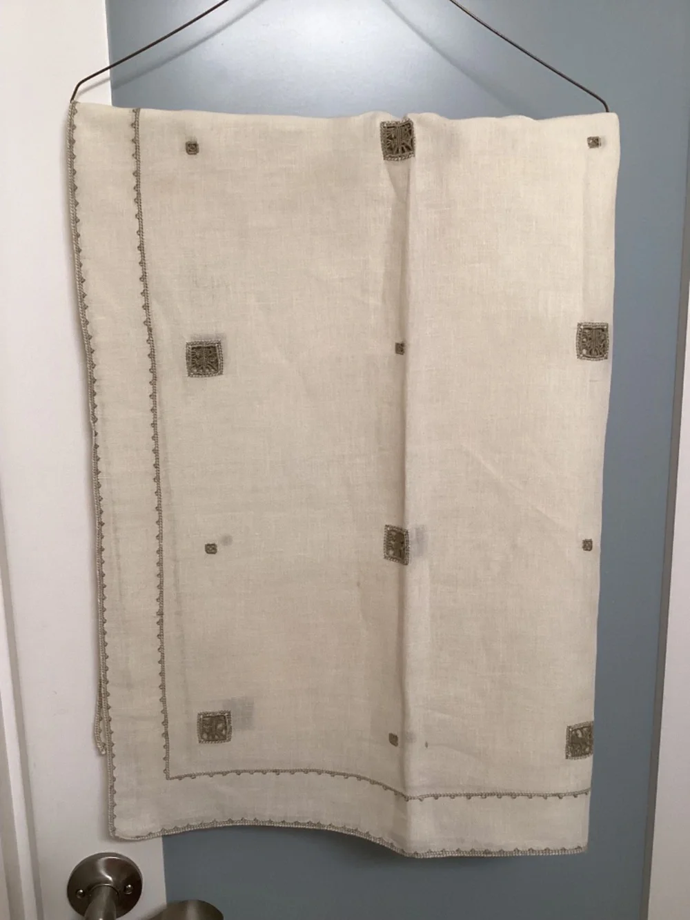 Vintage linen tablecloth, 88” x 44”, Cream